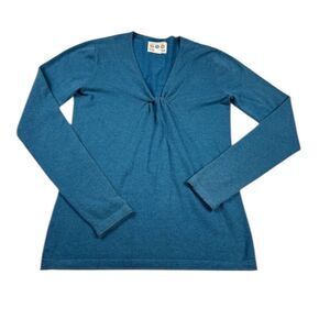 Title Nine Womens Twist Front Sweater Teal Cozy Comfort Stretch Knit Casual XS